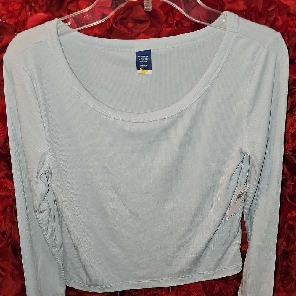 Old Navy NWT Girls Light Blue Ribbed Long Sleeve Top Size 10/12